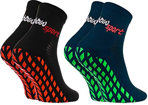 Rainbow Socks - Hombre Mujer Calcetines Antideslizantes de Deporte - 2 Pares - Negro Azul - Talla 39-41