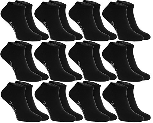 Rainbow Socks - Hombre Mujer Calcetines Cortos Colores de Algodón - 12 Pares - Negro - Talla 36-38