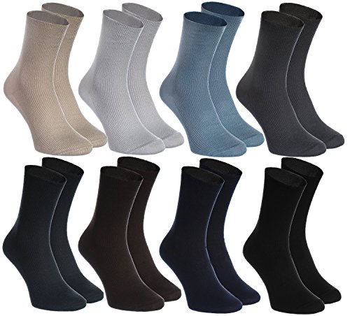 Rainbow Socks - Hombre Mujer Calcetines Diabéticos Sin Elasticos - 8 Pares - Beige Marrón Negro Grafito Azul Marino Caqui Azul y Gris - Talla 39-41
