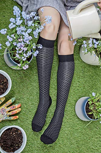 Rainbow Socks - Mujer Los Calcetines Largos Calados Finos de Algodón - 6 Pares - Violeta, Amarillo, Rosa, Gris, Azul Marino, Rojo - Tamaños 36-38