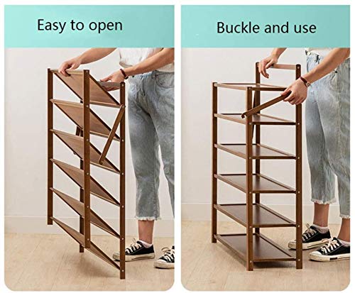 Ranuras de zapato ajustables Organizador Bastidore Rack de zapatos 6 niveles bastidores de zapatos plegables de bambú Soporte de zapato moderno Sencillez Hogar Puerta Estante de zapata Sala de pasillo