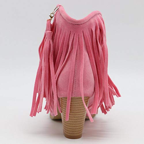RAZAMAZA Botas Invierno Mujer Retro Tacón Ancho Flecos Botas de Tobillo sin Cordones Cerrado Pink Size 39 Asian