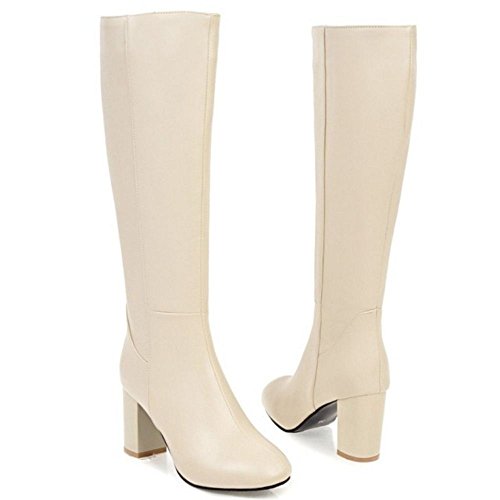 RAZAMAZA Botas Moda de Rodilla Tacon Alto para Mujer (40 AS, SM Beige)