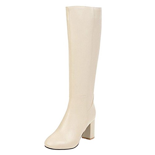 RAZAMAZA Botas Moda de Rodilla Tacon Alto para Mujer (40 AS, SM Beige)