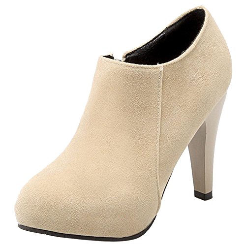 RAZAMAZA Mujer Botines Tacones Altos Moda Fiesta Zapatos Cremallera de Botas (37 EU, 1257 Beige)