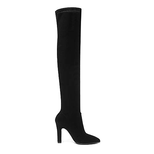 RAZAMAZA Mujer Elegante Botas Altas de Muslo Tacón de Aguja Botas de Muslo Ponerse Botas largas Black-Rongli Talla 39 Asian