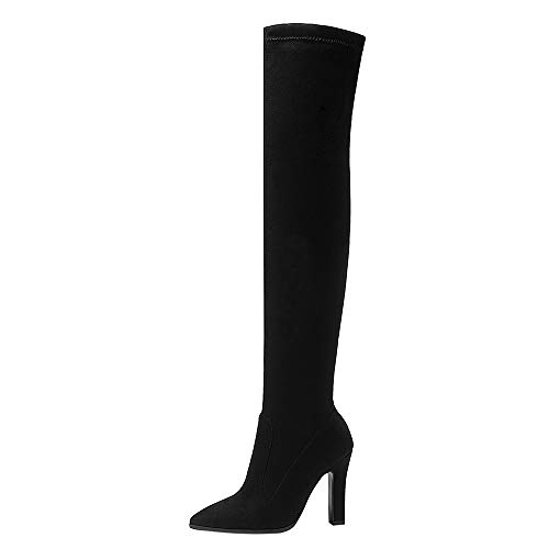 RAZAMAZA Mujer Elegante Botas Altas de Muslo Tacón de Aguja Botas de Muslo Ponerse Botas largas Black-Rongli Talla 39 Asian
