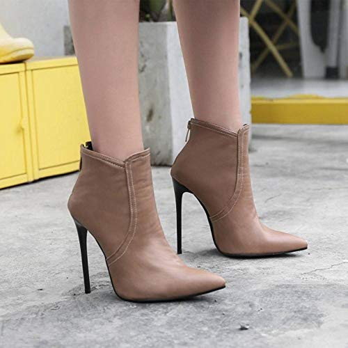 RAZAMAZA Mujer Elegante Tacón de Aguja Botas de Tobillo Cremallera Botas Cortas Puntiagudo Fiesta Botas Beige Size 41 Asian