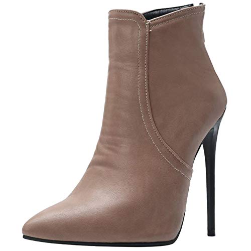 RAZAMAZA Mujer Elegante Tacón de Aguja Botas de Tobillo Cremallera Botas Cortas Puntiagudo Fiesta Botas Beige Size 41 Asian