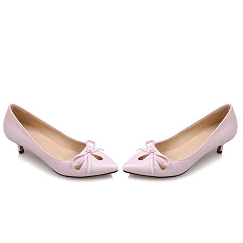 RAZAMAZA Mujer Moda Mini Tacón Bombas Zapatos Puntiagudo Fiesta Vestido Zapatos Lazo sin Cordones Pumps Pink Size 35 Asian