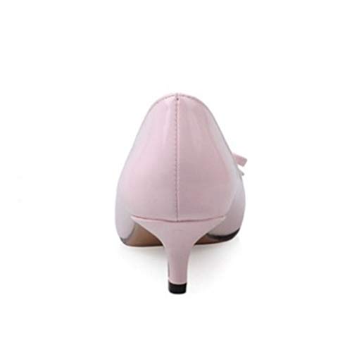 RAZAMAZA Mujer Moda Mini Tacón Bombas Zapatos Puntiagudo Fiesta Vestido Zapatos Lazo sin Cordones Pumps Pink Size 35 Asian