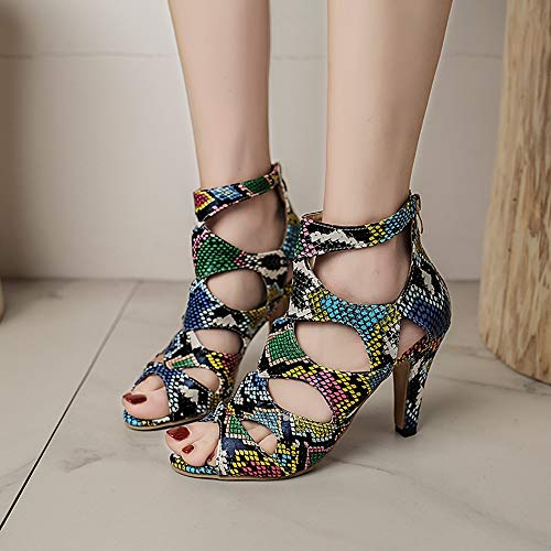 RAZAMAZA Mujer Moda Mini Tacón Botines Cremallera Peep Toe Vestido Sandalias Ahuecar Gladiator Zapatos Huase Talla 38 Asiática