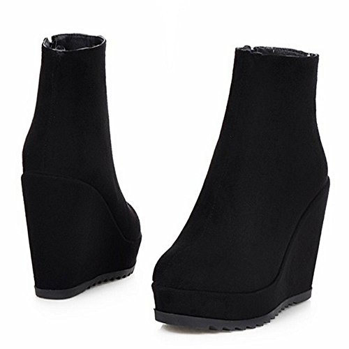 RAZAMAZA Mujer Tacon De Cuna Botines Botas Plataforma Cremallera Zapatos (38 EU,Black)