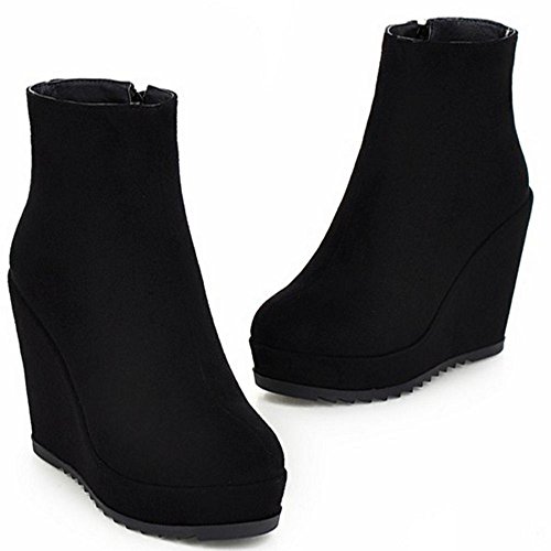 RAZAMAZA Mujer Tacon De Cuna Botines Botas Plataforma Cremallera Zapatos (38 EU,Black)