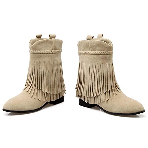 RAZAMAZA Zapatos de Mujer Medio Botas con Flecos Botines (43 EU, Beige)