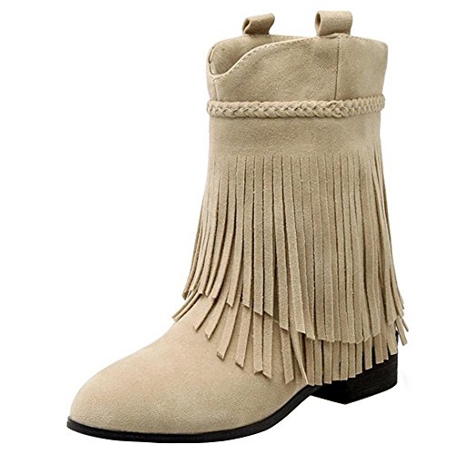 RAZAMAZA Zapatos de Mujer Medio Botas con Flecos Botines (43 EU, Beige)