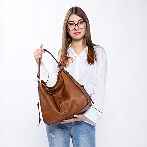 Realer Bolso Mujer Hobo Casual Bolsos Bandolera Sintetico Bolsos de Hombro Cuero PU Grande Shopper Bolsa Tote Vintage Marron