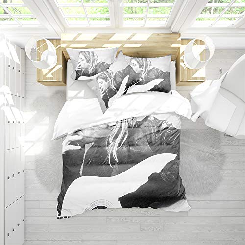 REALIN Fundas Nórdicas Cobain Juego De Ropa De Cama Nirvana, Cantante Y Guitarrista Colcha 2/3/4PCS Fundas De Edredón Nórdico/Almohada/Sábanas,para Cama 90/135/150/180 (Cama 80/90(140×210cm)-3PCS,B)