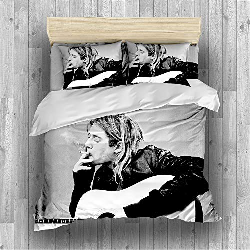 REALIN Fundas Nórdicas Cobain Juego De Ropa De Cama Nirvana, Cantante Y Guitarrista Colcha 2/3/4PCS Fundas De Edredón Nórdico/Almohada/Sábanas,para Cama 90/135/150/180 (Cama 80/90(140×210cm)-3PCS,B)