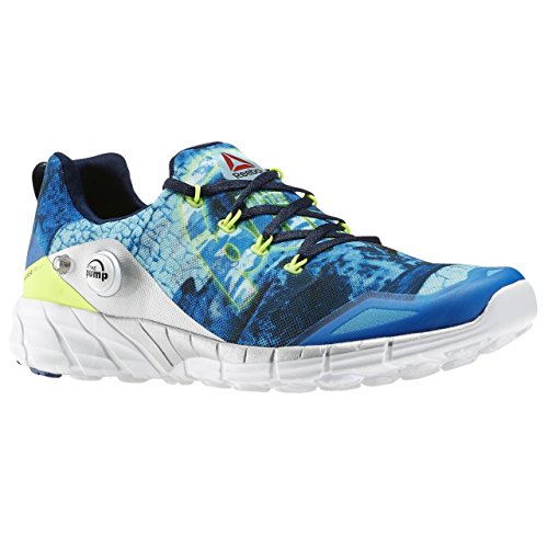 Reebok Zpump Fusion 2.0 Dunes, Zapatillas de Running Hombre, Blanco/Negro/Azul/Amarillo (RNG Wht/Blk/El Blue/Mdngt BLU/SLR Yel/Co), 43