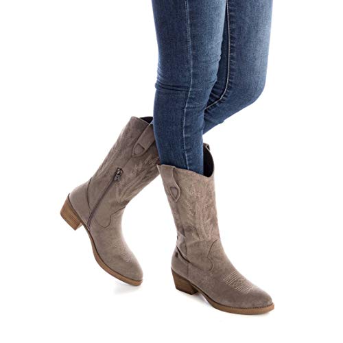 REFRESH - Bota campera de Mujer con tacón Ancho - Puntera Fina - Taupe - 36 EU