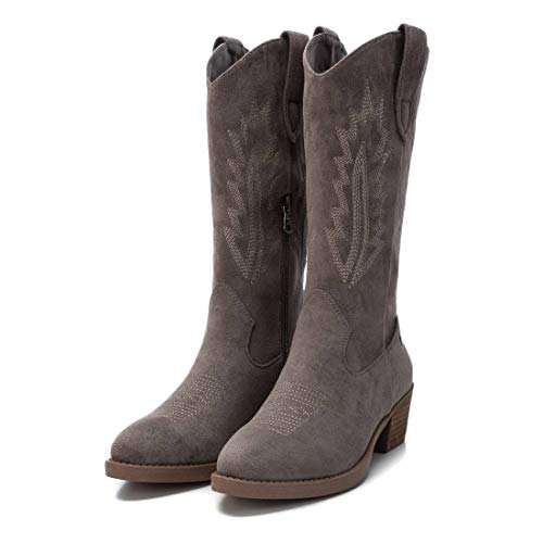 REFRESH - Bota campera de Mujer con tacón Ancho - Puntera Fina - Taupe - 36 EU