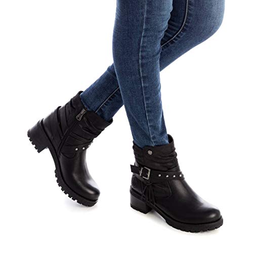 REFRESH - Botín Motera de Tela para Mujer - Color Negro