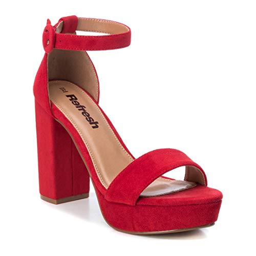 REFRESH - Sandalia de Tacón para Mujer - Sandalia con Cierre de Hebilla - Tacón 11 cm - Color Rojo - Talla 37