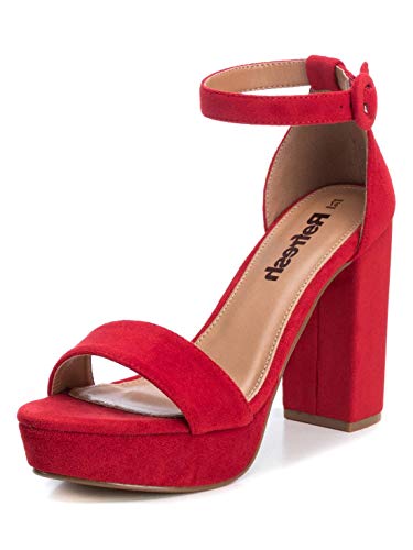 REFRESH - Sandalia de Tacón para Mujer - Sandalia con Cierre de Hebilla - Tacón 11 cm - Color Rojo - Talla 37