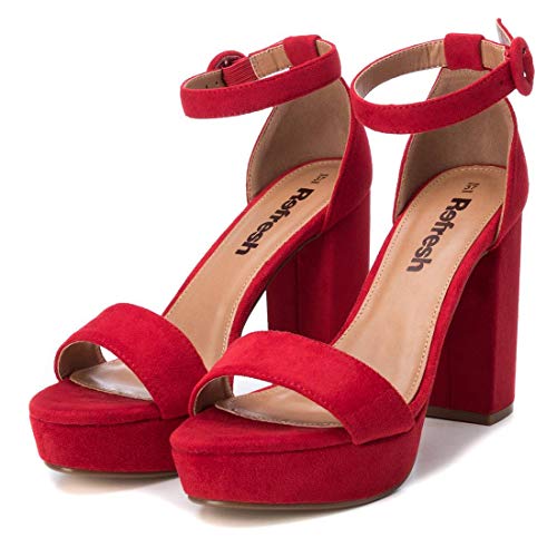 REFRESH - Sandalia de Tacón para Mujer - Sandalia con Cierre de Hebilla - Tacón 11 cm - Color Rojo - Talla 41