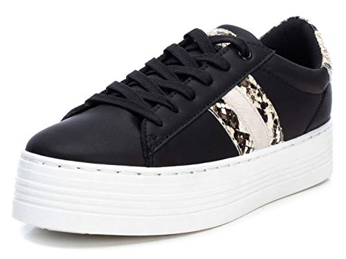 REFRESH - Zapatilla Casual para Mujer - Cierre con Cordones - Color Negro-Blanco - Talla 37