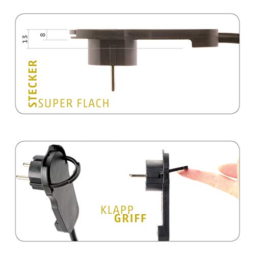 REGLETA DE ENCHUFES de 4smile | Enchufe de 3 tomas | Enchufe múltiple con interruptor y REV Flat Plug_0012326114 | Bloqueo para niños | Cable de 2m | Para uso interno | Negro