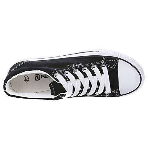 Renben Chicas Mujer Clásico Plataforma Lona Zapatillas Moda Cordón Espadrilla Zapatos Negro 3196 EU35.5