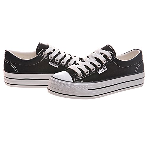Renben Chicas Mujer Clásico Plataforma Lona Zapatillas Moda Cordón Espadrilla Zapatos Negro 3196 EU35.5