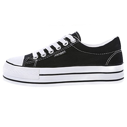Renben Chicas Mujer Clásico Plataforma Lona Zapatillas Moda Cordón Espadrilla Zapatos Negro 3196 EU35.5