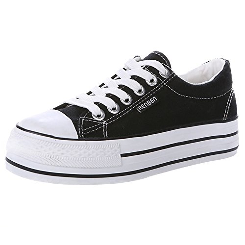 Renben Chicas Mujer Clásico Plataforma Lona Zapatillas Moda Cordón Espadrilla Zapatos Negro 3196 EU35.5