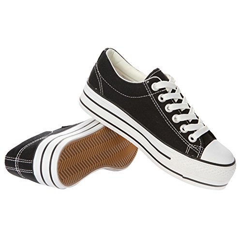 Renben Chicas Mujer Clásico Plataforma Lona Zapatillas Moda Cordón Espadrilla Zapatos Negro 3196 EU35.5