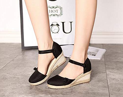 Rengzun Mujer Cuña Alpargatas Sandalias Verano Transpirable Zapatos Correa de Tobillo Zapatillas Sandals Elegante Negro