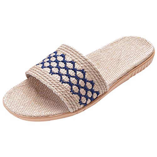 Renhe Zapatillas de Lino Playa Sandalias Pantuflas de Verano Ligero Unisex Antideslizante con Sandalias Interiores Ligeras con Punta Abierta Zapatillas de Casa Azul 44-45