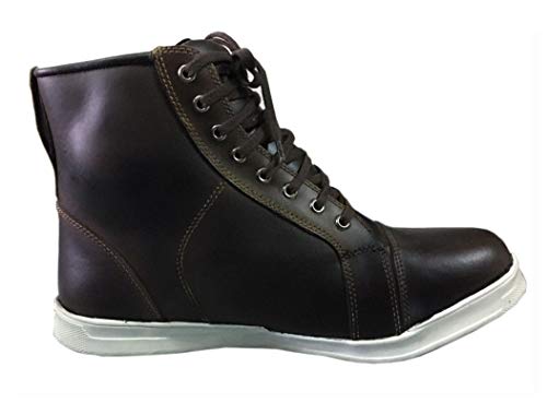 REXTEK Botas de moto para hombre, de piel para motocicleta, con armadura CE, botas de diseño casual (9/EU 43), color marrón