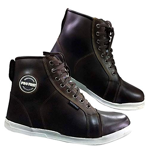 REXTEK Botas de moto para hombre, de piel para motocicleta, con armadura CE, botas de diseño casual (9/EU 43), color marrón