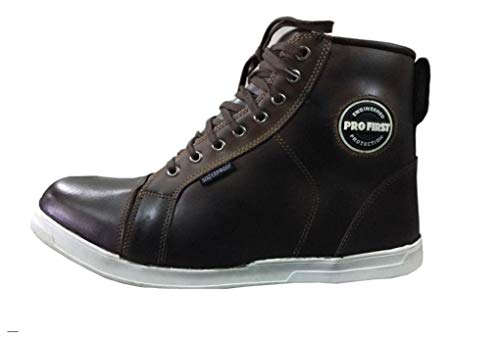 REXTEK Botas de moto para hombre, de piel para motocicleta, con armadura CE, botas de diseño casual (9/EU 43), color marrón