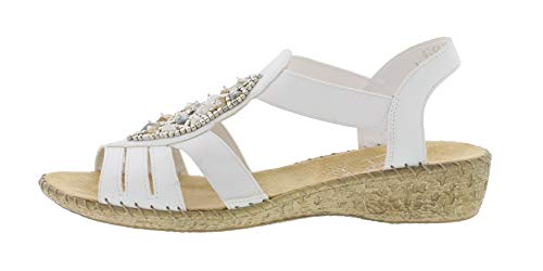 Rieker 61661 Mujer Sandalia con Tiras,Sandalias Romanas,Sandalias de Gladiador,Zapatos del Verano,cómodas,weiss/80,42 EU / 8 UK