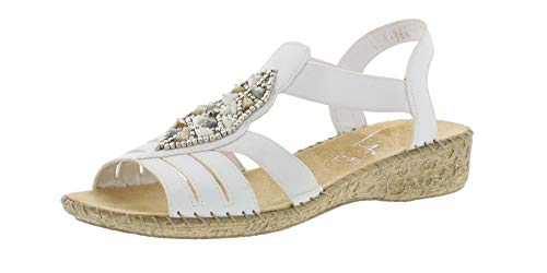 Rieker 61661 Mujer Sandalia con Tiras,Sandalias Romanas,Sandalias de Gladiador,Zapatos del Verano,cómodas,weiss/80,42 EU / 8 UK