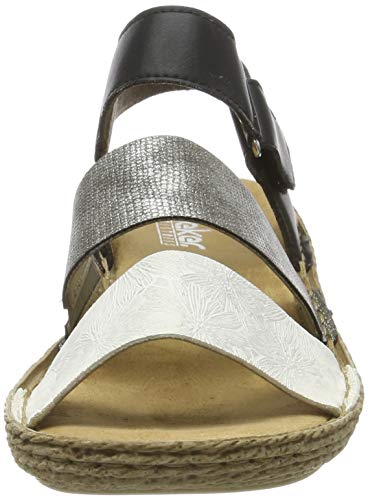 Rieker 658l8-80, Sandalias Punta Cerrada Mujer, Blanco (Weiss-Silber/Altsilber/Schwarz 80), 40 EU
