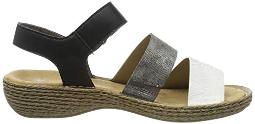 Rieker 658l8-80, Sandalias Punta Cerrada Mujer, Blanco (Weiss-Silber/Altsilber/Schwarz 80), 40 EU
