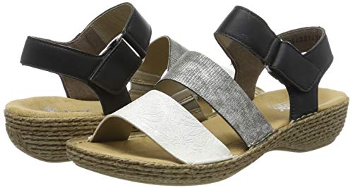 Rieker 658l8-80, Sandalias Punta Cerrada Mujer, Blanco (Weiss-Silber/Altsilber/Schwarz 80), 40 EU