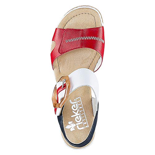 Rieker Mujer Sandalias 67476, señora Sandalias de cuña,Sandalias de cuña,tacón de cuña,cómodo,Plano,Rojo (Rot Kombi / 33),39 EU / 6 EU