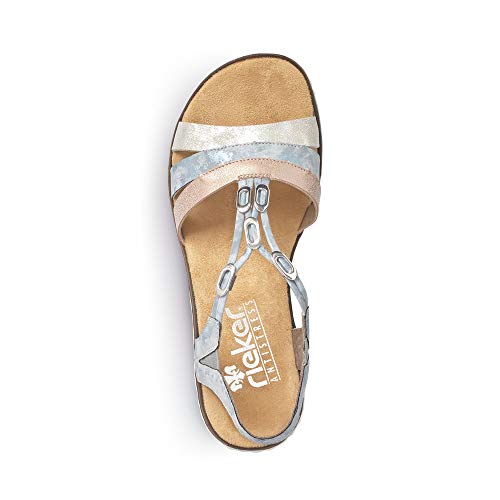 Rieker Mujer Sandalias de Vestir V36G4, señora Sandalias de cuña,Zapatos del Verano,cómodo,Plana,Fog-Silver,37 EU / 4 UK