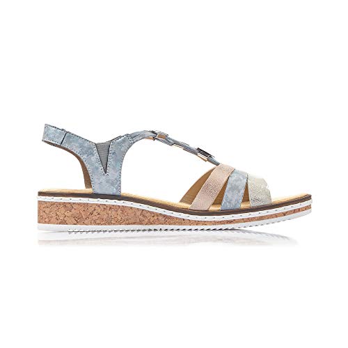 Rieker Mujer Sandalias de Vestir V36G4, señora Sandalias de cuña,Zapatos del Verano,cómodo,Plana,Fog-Silver,37 EU / 4 UK